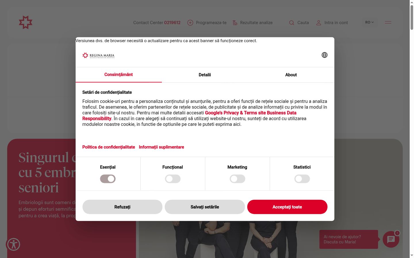 Zrzut ekranu banera zgody wyświetlanego przed jakąkolwiek interakcją