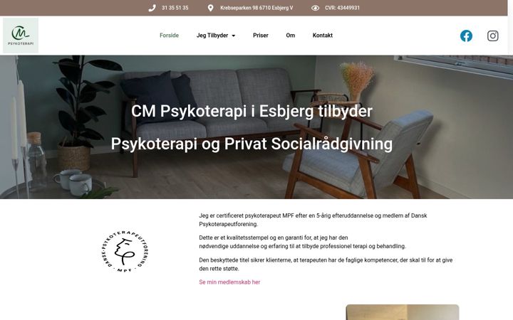 Screenshot of cmpsykoterapi.dk