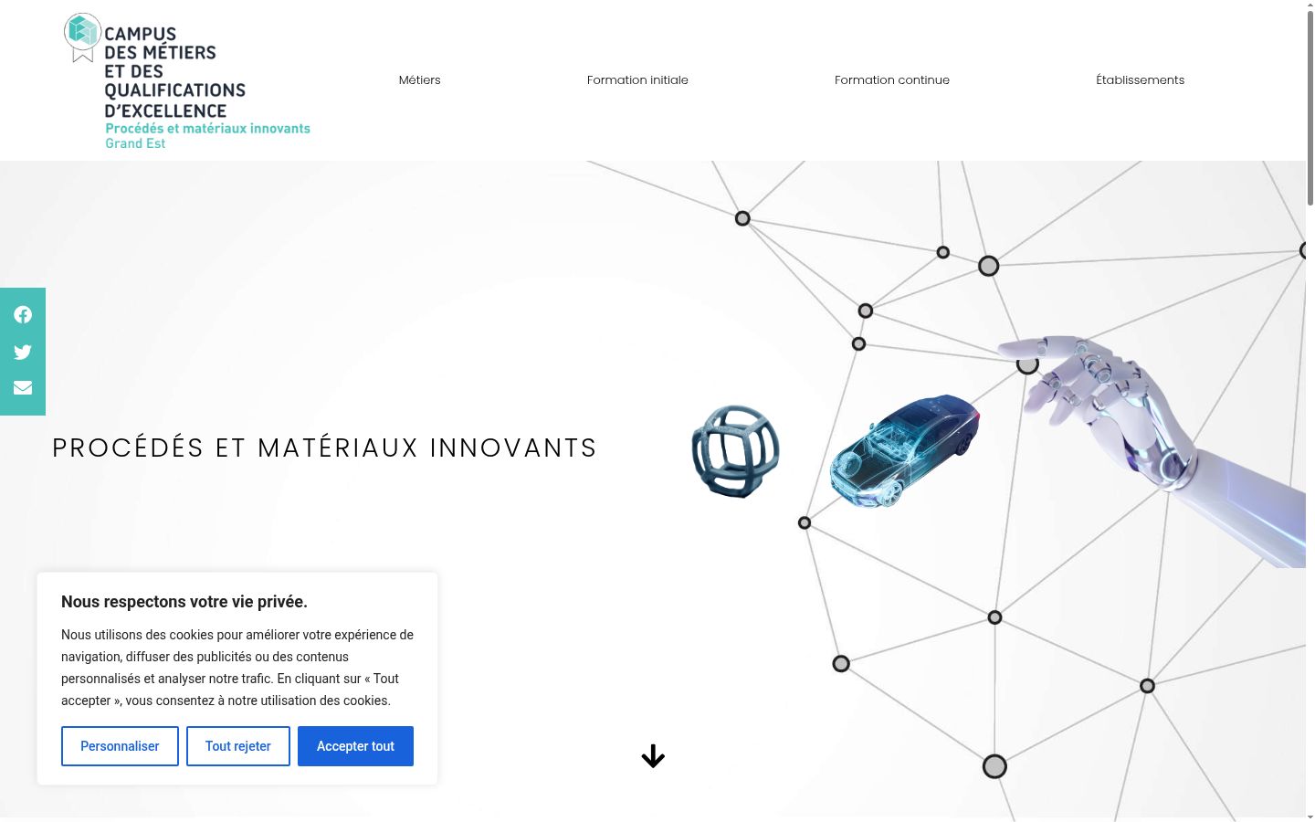 Capture d'écran de la bannière de consentement affichée avant toute interaction