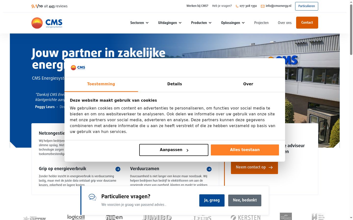 Screenshot van de toestemmingsbanner zoals getoond vóór enige interactie