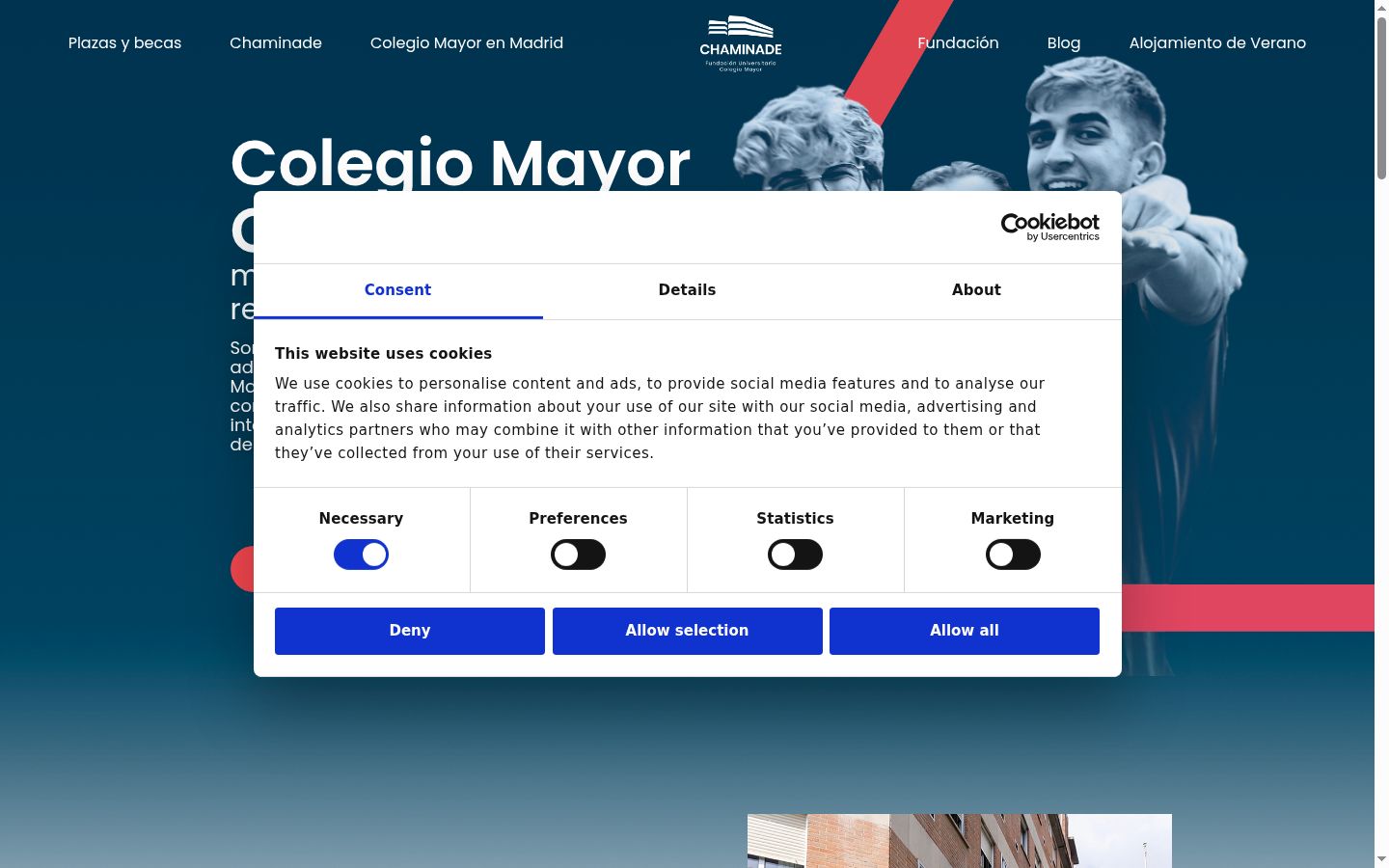 Screenshot del banner di consenso mostrato prima di qualsiasi interazione