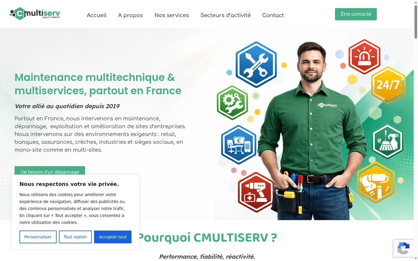 Capture d'écran de la bannière de consentement affichée avant toute interaction