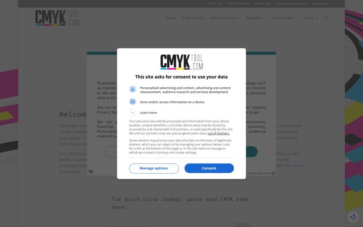 Screenshot of cmyktool.com