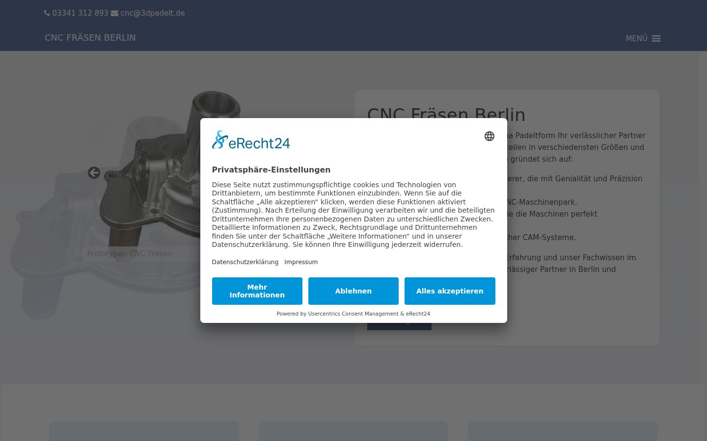 Screenshot des Einwilligungsbanners vor jeglicher Interaktion