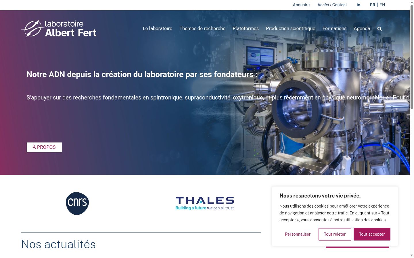Capture d'écran de la bannière de consentement affichée avant toute interaction