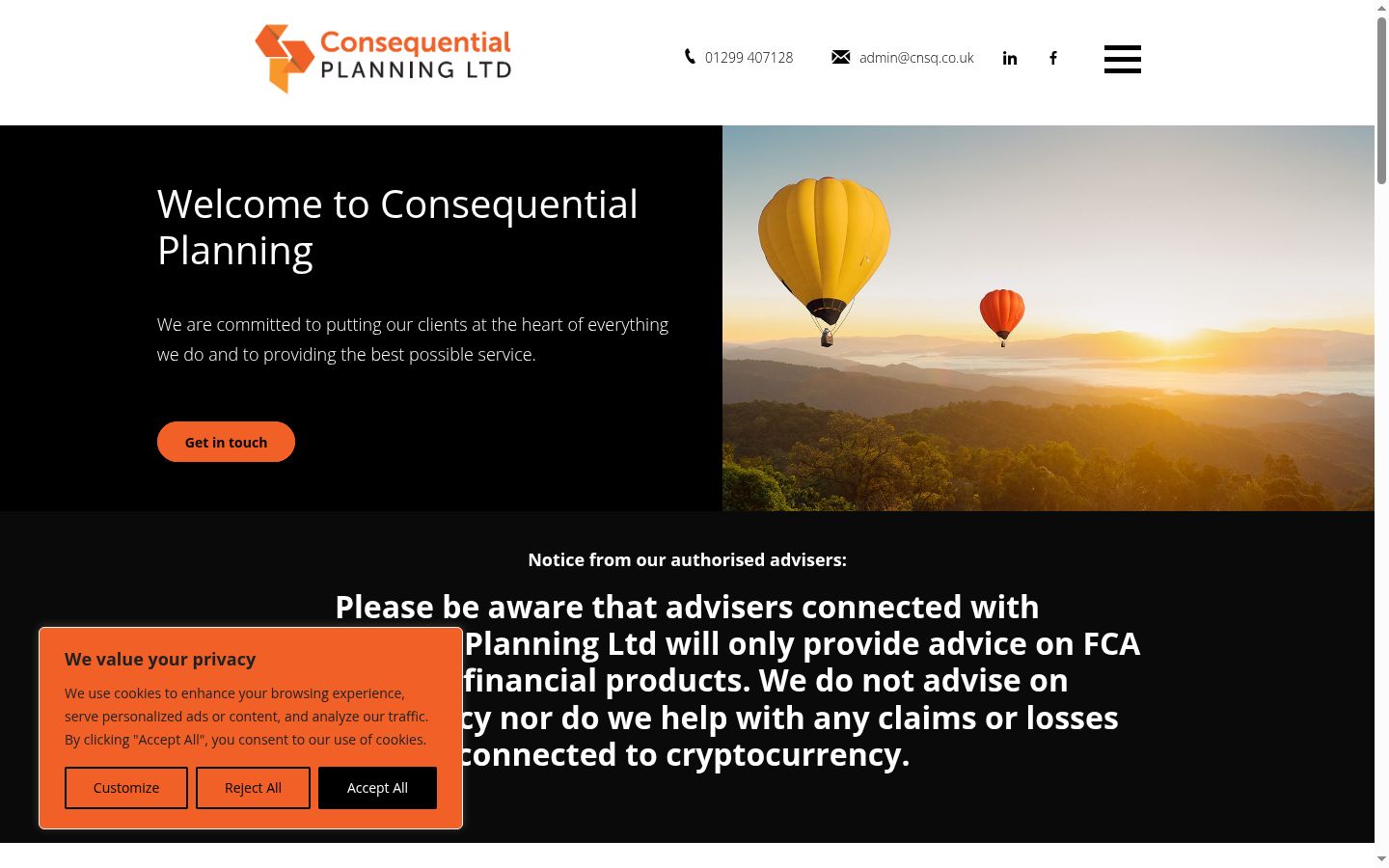 Screenshot del banner di consenso mostrato prima di qualsiasi interazione