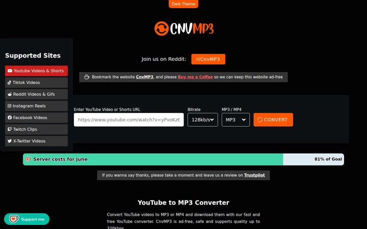 Screenshot of cnvmp3.com