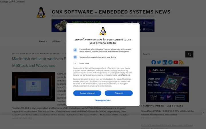 Ekrānuzņēmums no cnx-software.com