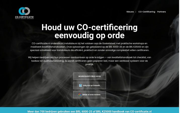 Kuvakaappaus sivustosta co-certificatie.nl