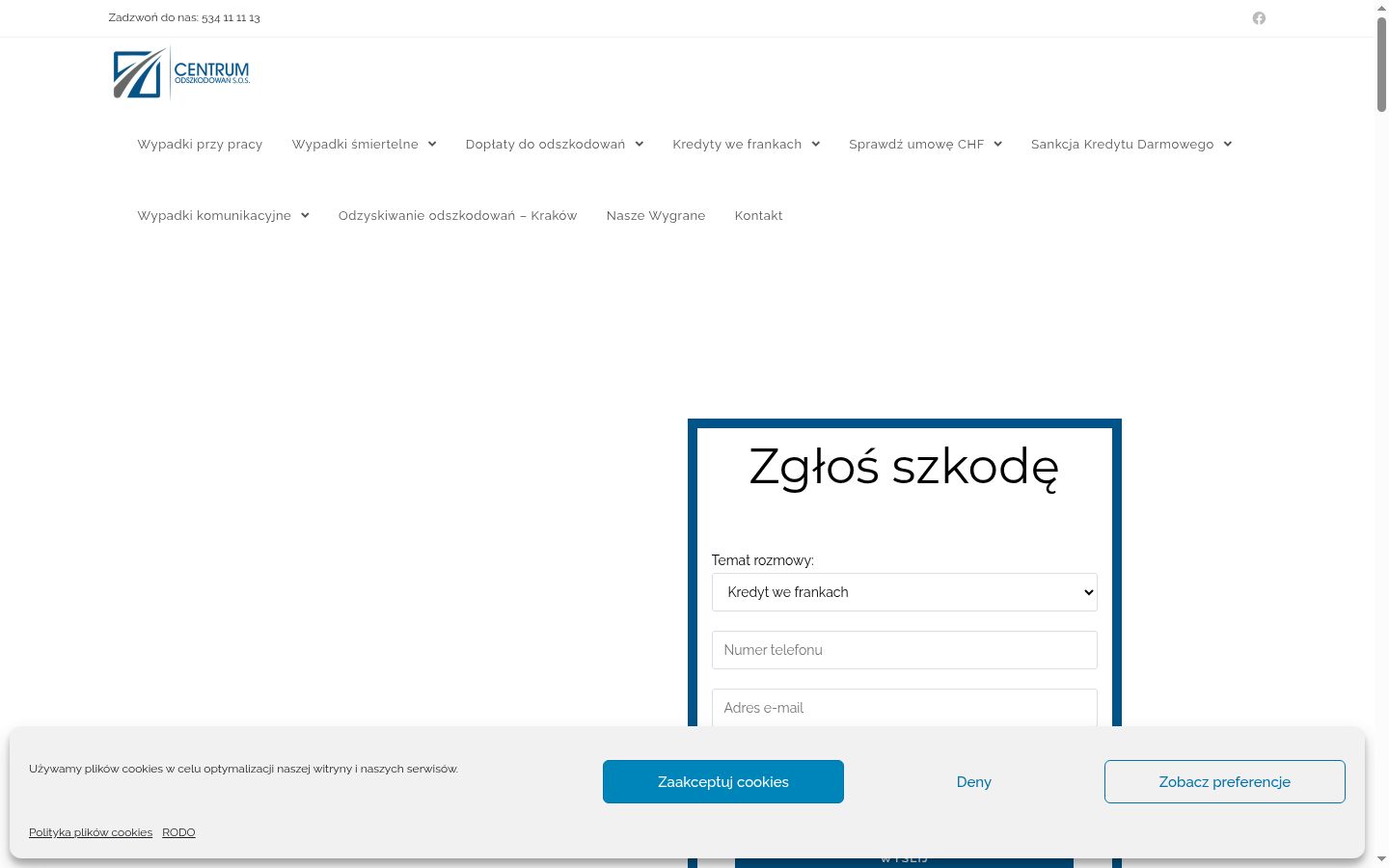 Zrzut ekranu banera zgody wyświetlanego przed jakąkolwiek interakcją