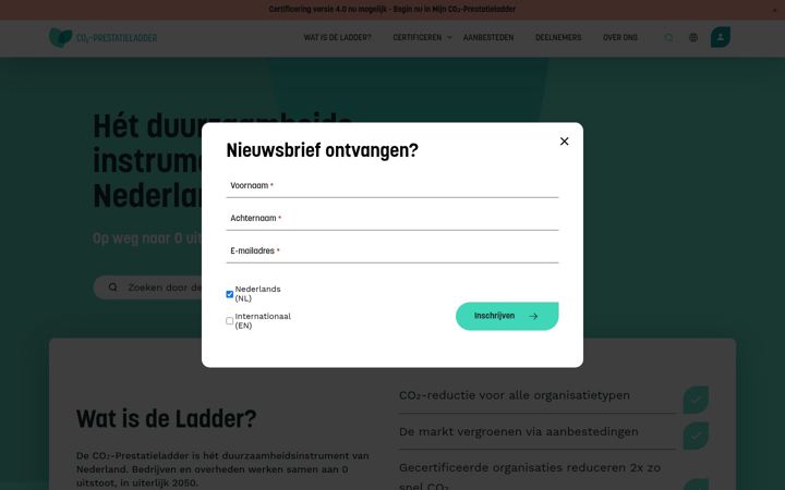 Kuvakaappaus sivustosta co2-prestatieladder.nl