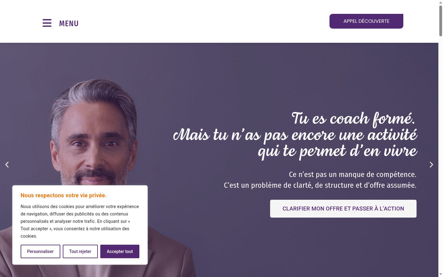 Capture d'écran de la bannière de consentement affichée avant toute interaction