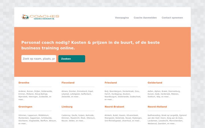 Screenshot van coaches-overzicht.nl