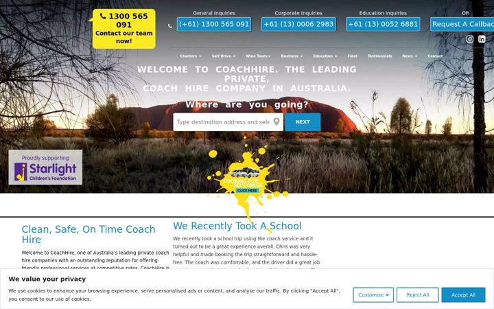 Captura de ecrã de coachhire.com.au