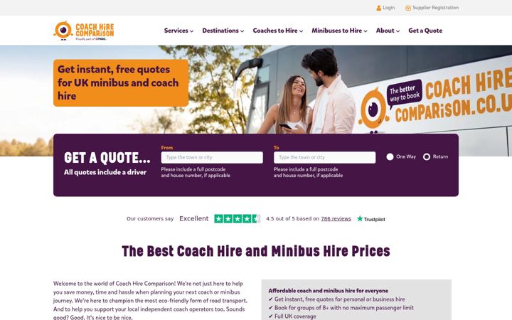 Zrzut ekranu coachhirecomparison.co.uk