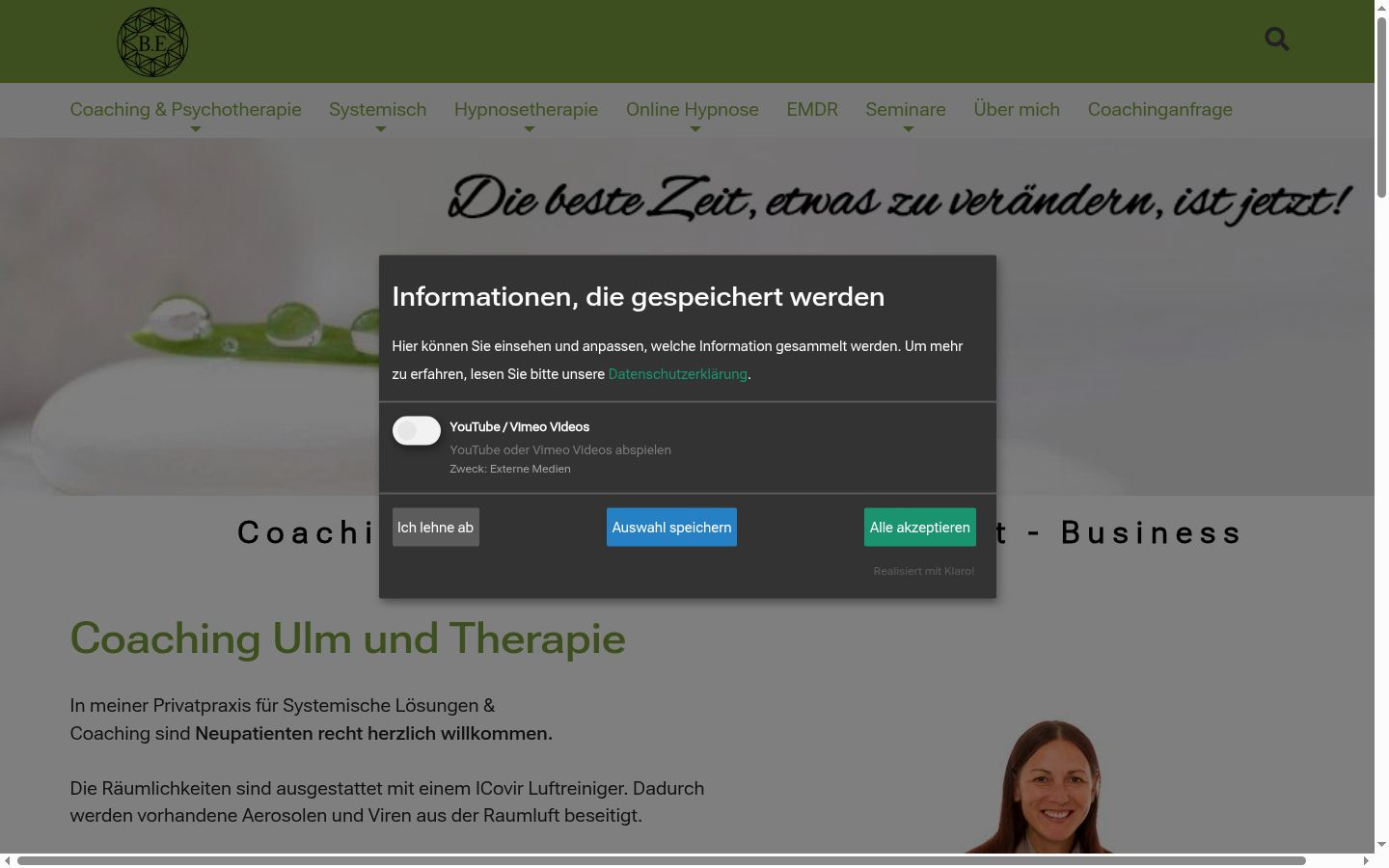 Screenshot del banner di consenso mostrato prima di qualsiasi interazione