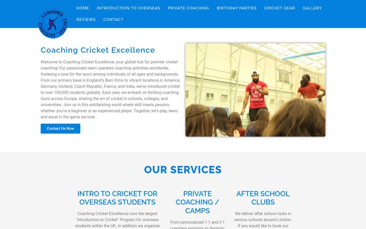 Screenshot of coachingcricketexcellence.com