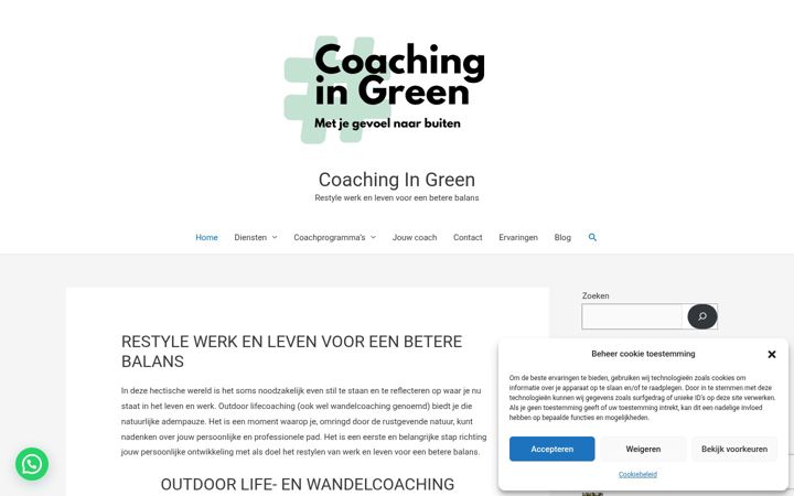 Screenshot van coachingingreen.nl
