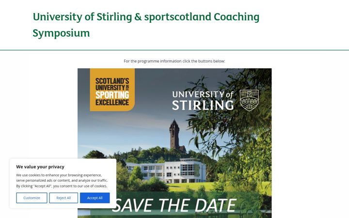 Screenshot of coachingsymposium.stir.ac.uk
