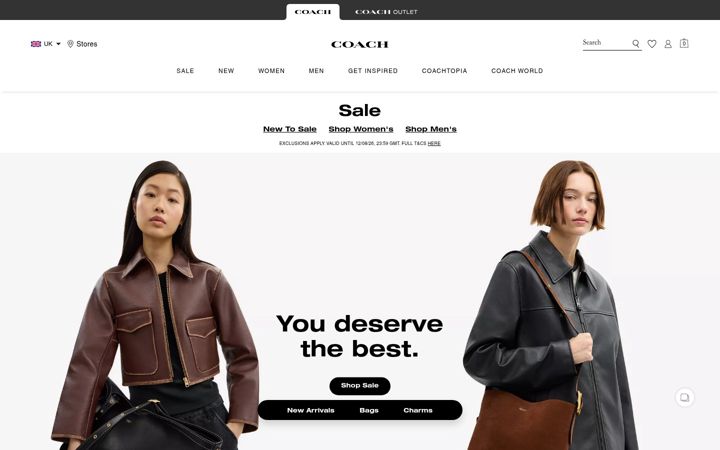 Snímek obrazovky coachoutlet.com