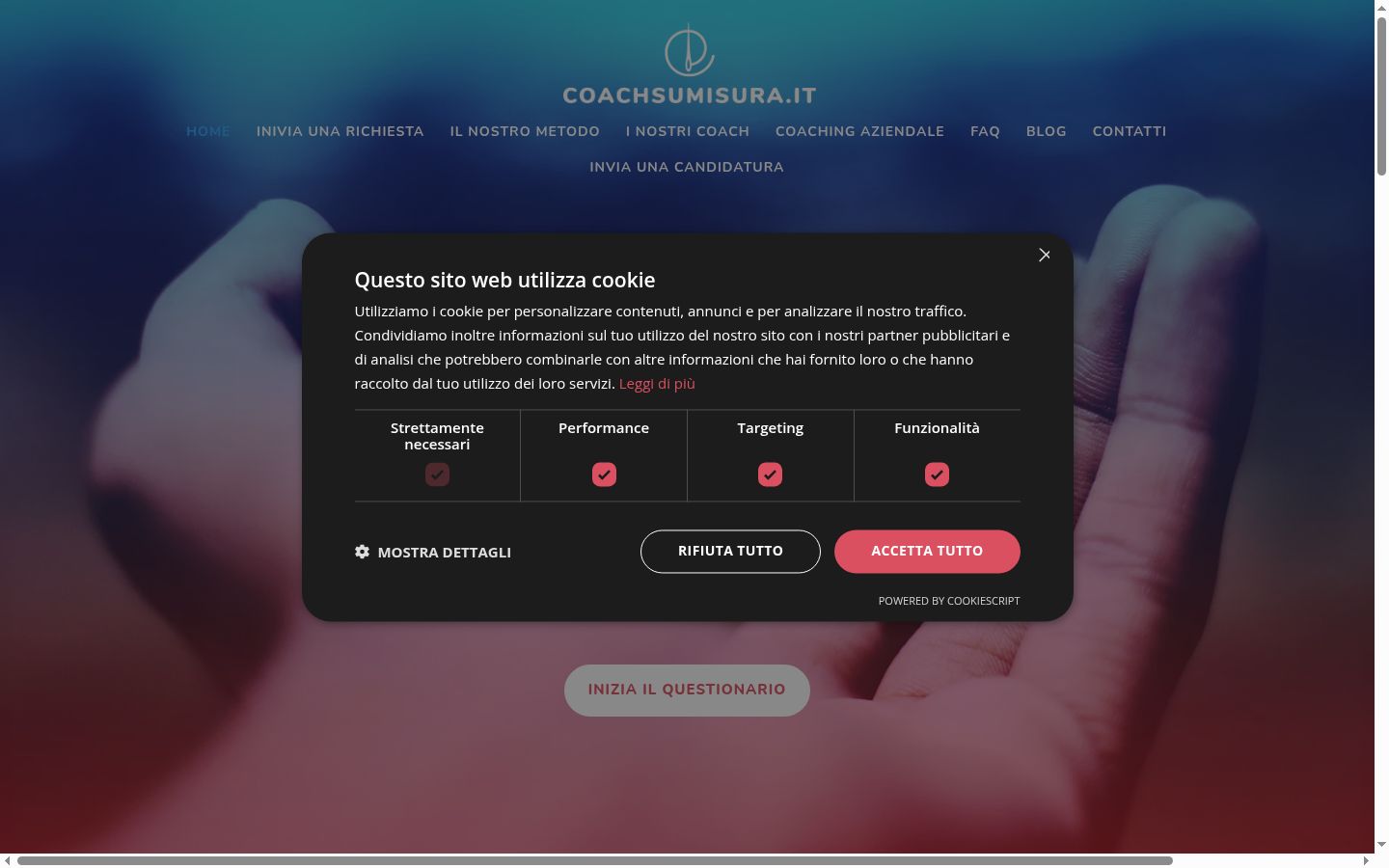 Captura de ecrã do banner de consentimento apresentado antes de qualquer interação