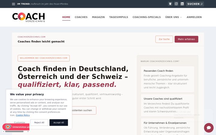 Screenshot of coachverzeichnis.com