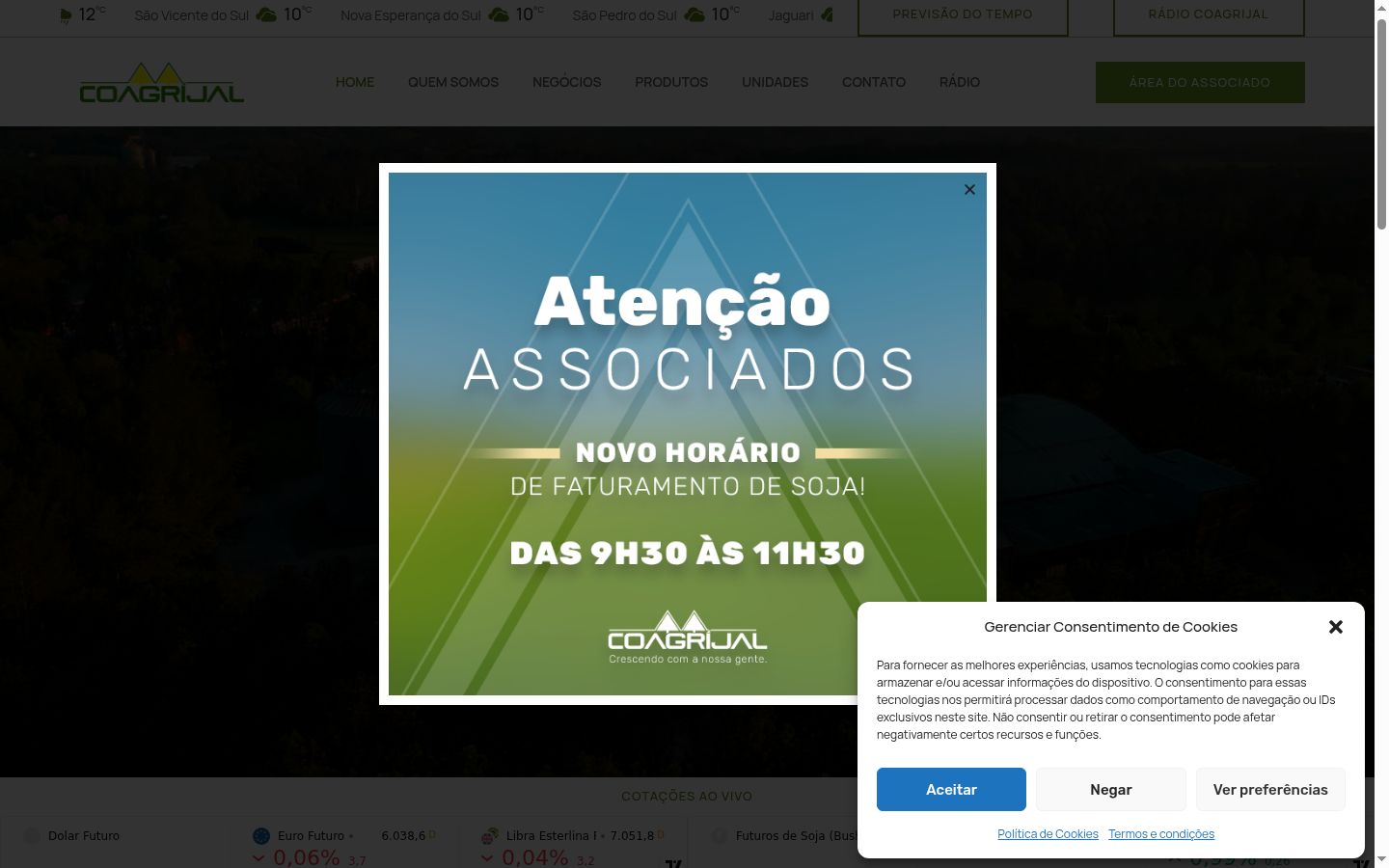 Captura de pantalla del banner de consentimiento mostrado antes de cualquier interacción