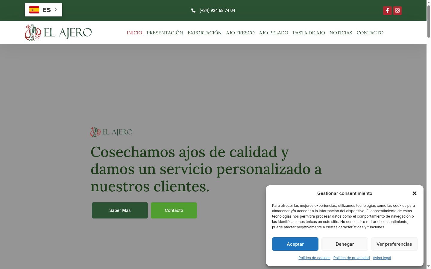 Captura de ecrã do banner de consentimento apresentado antes de qualquer interação