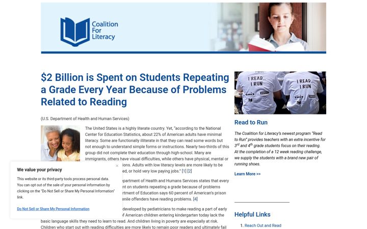 Screenshot του coalitionforliteracy.org