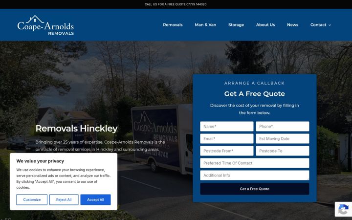 Zrzut ekranu coape-arnolds-removals.co.uk