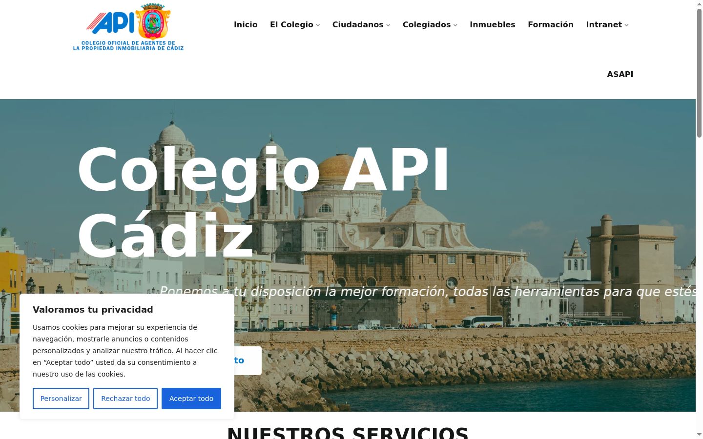 Captura de ecrã do banner de consentimento apresentado antes de qualquer interação