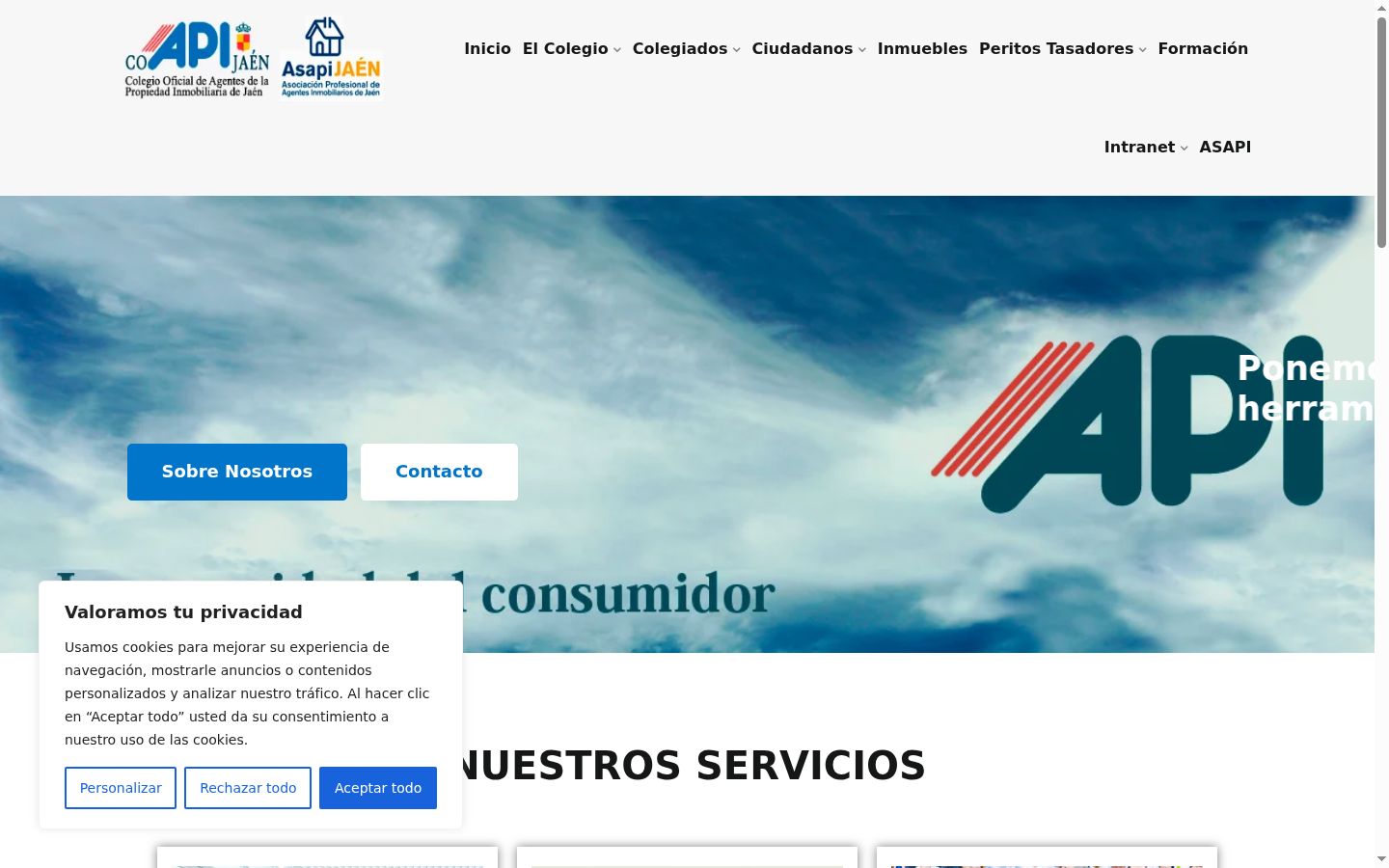 Captura de ecrã do banner de consentimento apresentado antes de qualquer interação