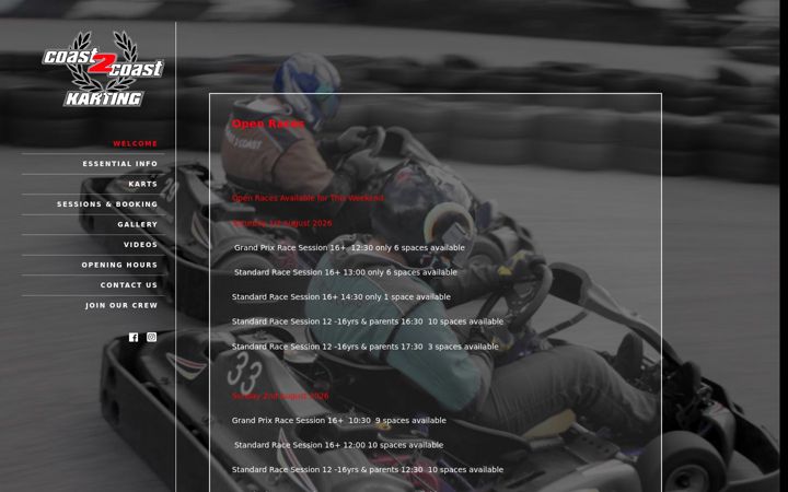 Screenshot of coast2coastkarting.co.uk
