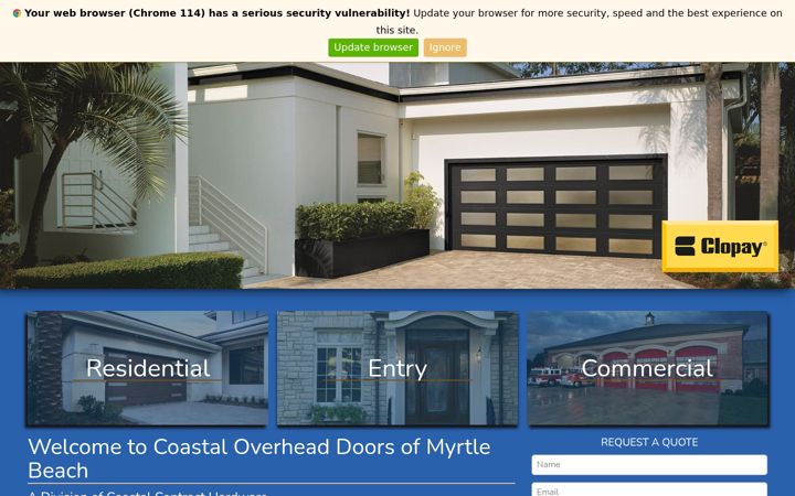 Screenshot of coastaloverheaddoorsmb.com