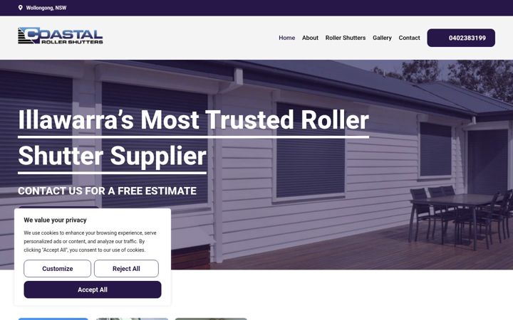 Screenshot of coastalrollershutters.com.au