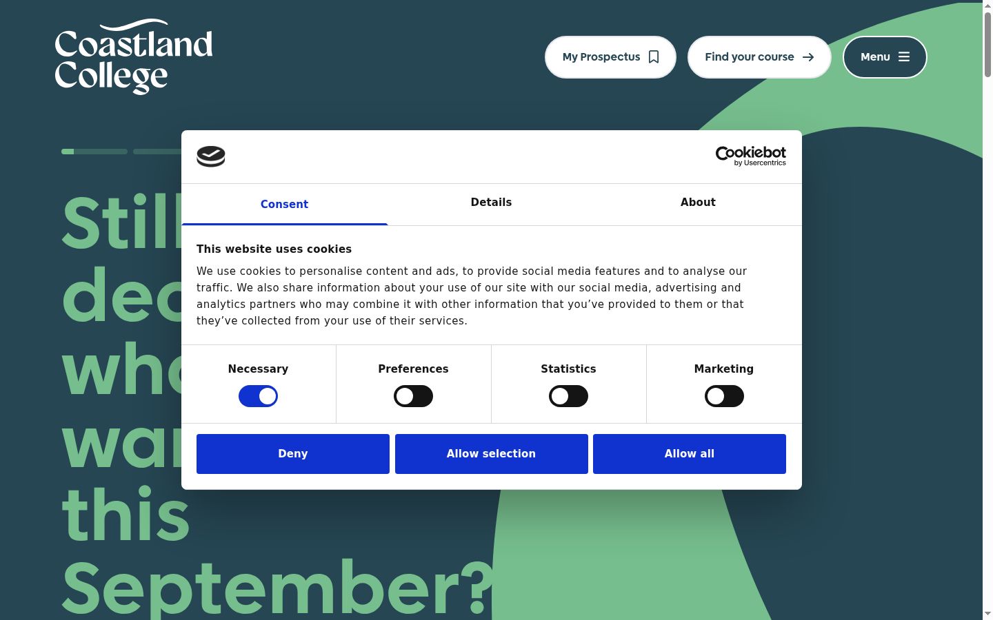 Screenshot del banner di consenso mostrato prima di qualsiasi interazione