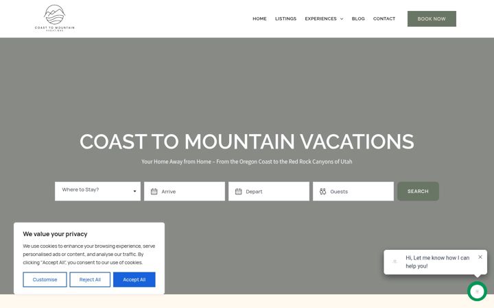 Screenshot of coasttomountainvacations.com