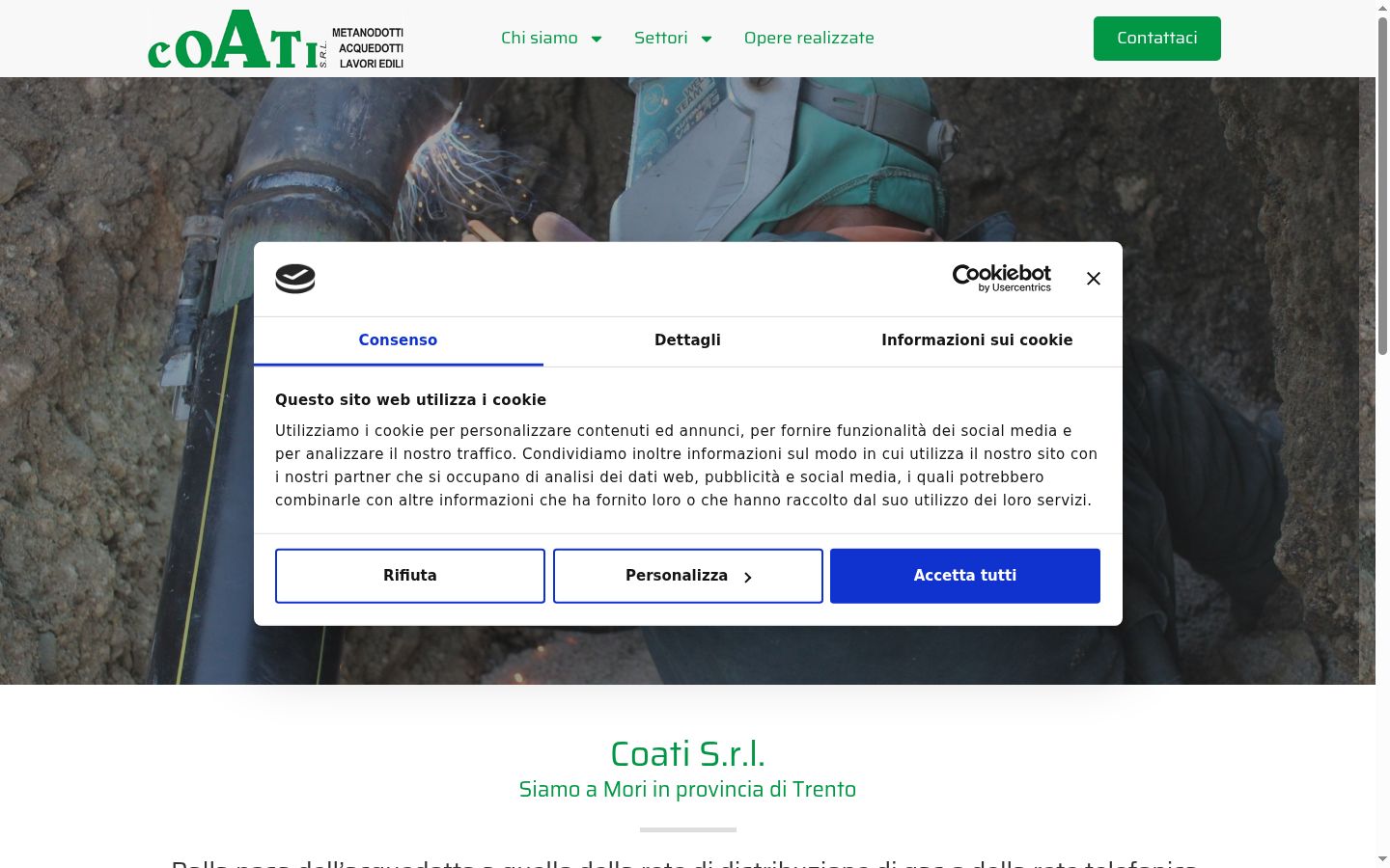 Screenshot del banner di consenso mostrato prima di qualsiasi interazione