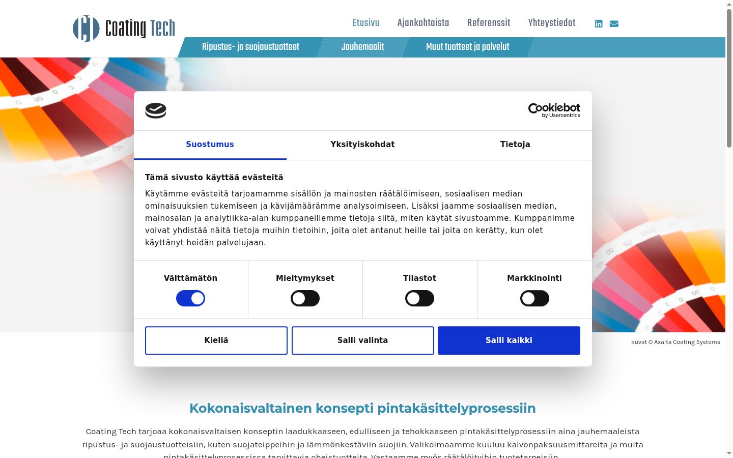 Skärmbild av samtyckesbannern som visades före någon interaktion