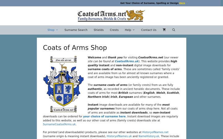 Screenshot ta' coatsofarms.net