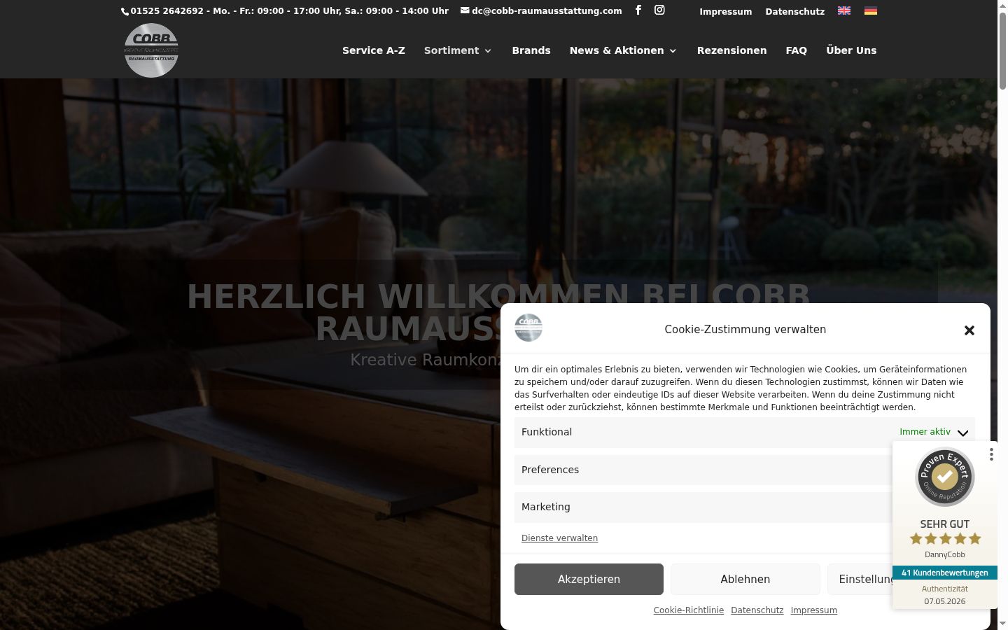 Screenshot des Einwilligungsbanners vor jeglicher Interaktion