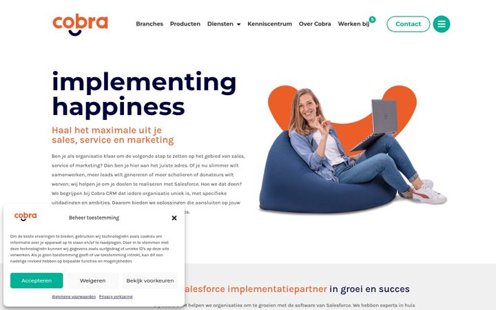 Captura de pantalla de cobracrm.nl