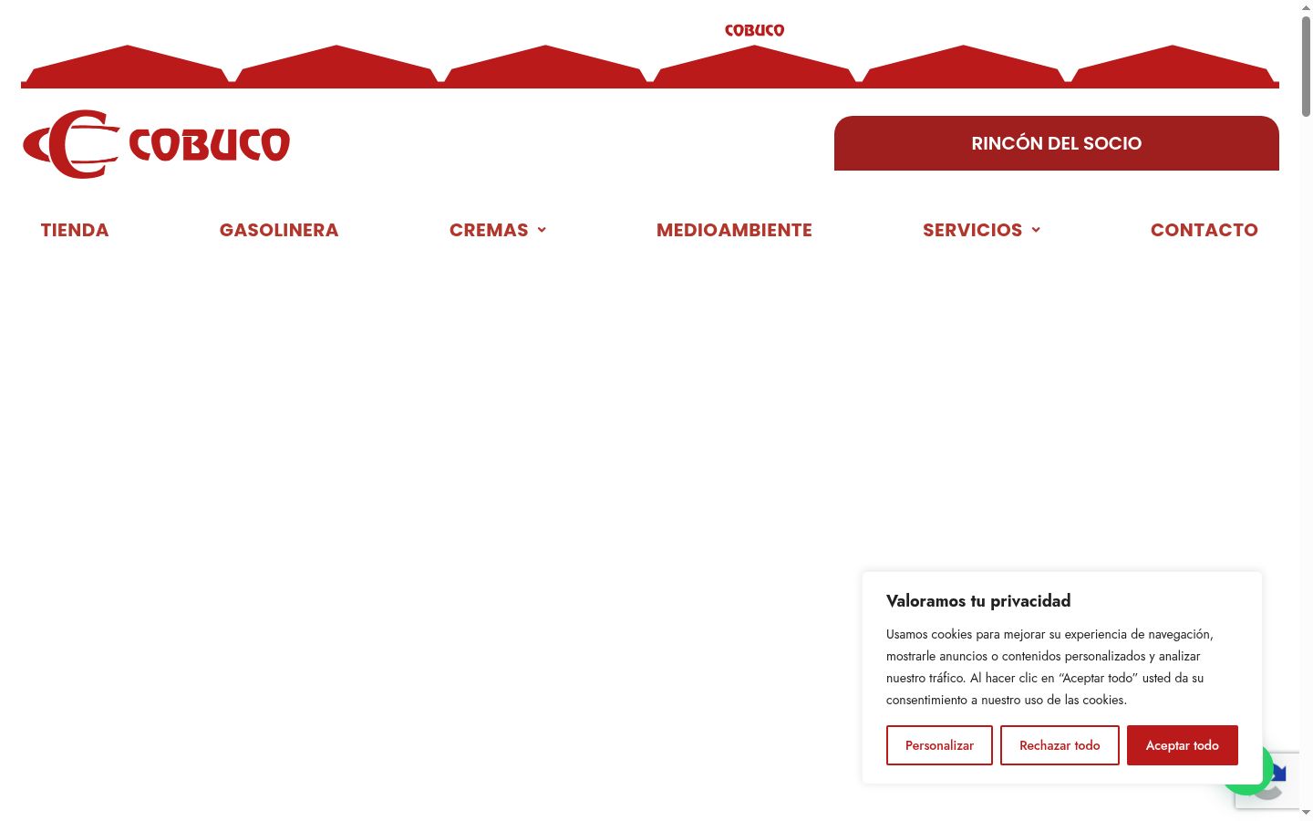 Captura de ecrã do banner de consentimento apresentado antes de qualquer interação