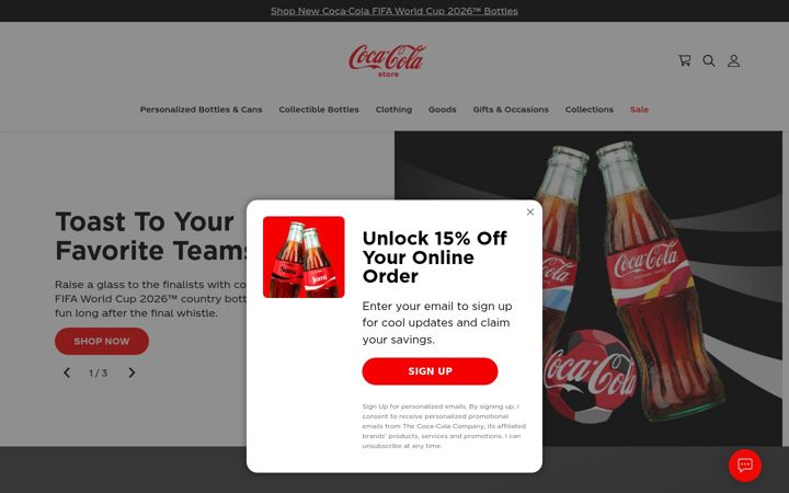 Screenshot του coca-colastore.com