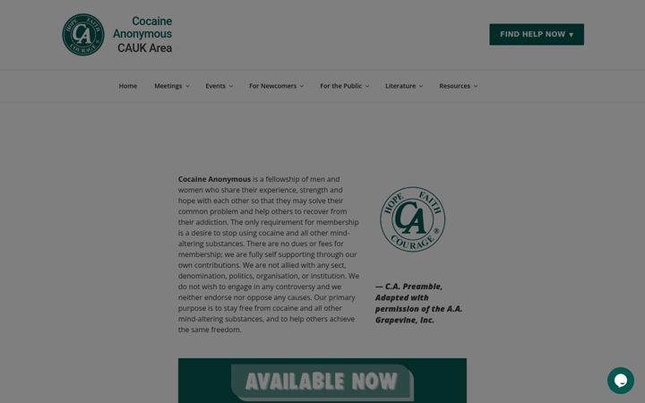 Screenshot of cocaineanonymous.org.uk