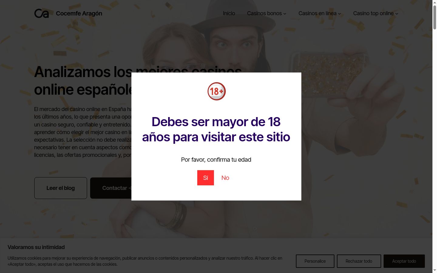 Screenshot del banner di consenso mostrato prima di qualsiasi interazione