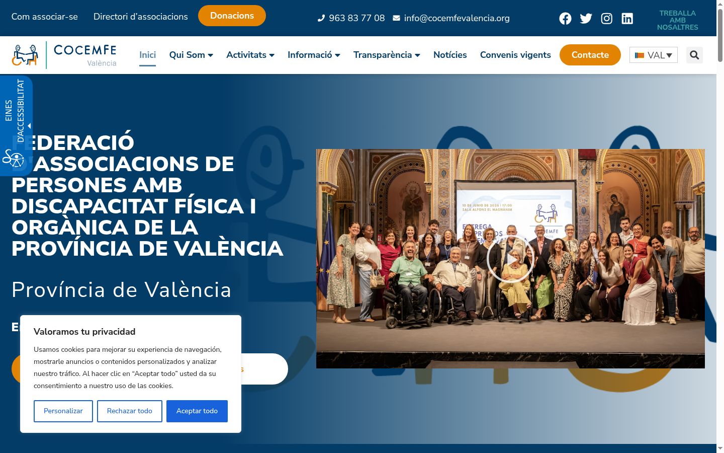Captura de pantalla del banner de consentimiento mostrado antes de cualquier interacción