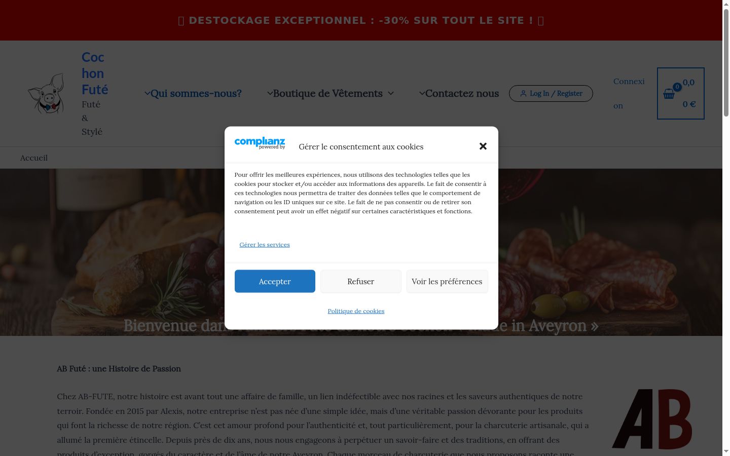 Capture d'écran de la bannière de consentement affichée avant toute interaction