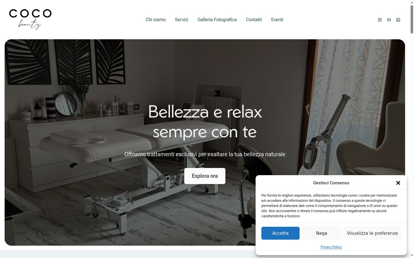 Screenshot del banner di consenso mostrato prima di qualsiasi interazione
