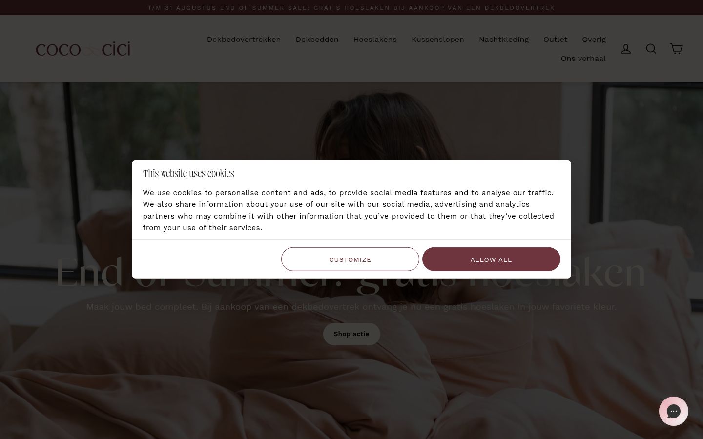 Screenshot van de toestemmingsbanner zoals getoond vóór enige interactie